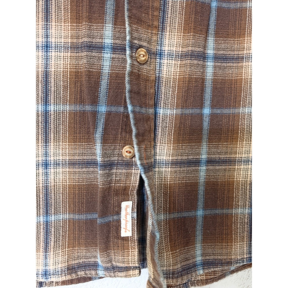 Weatherproof Vintage Mens Brown Blue Plaid Flannel Button Down Shirt - Picture 6 of 9
